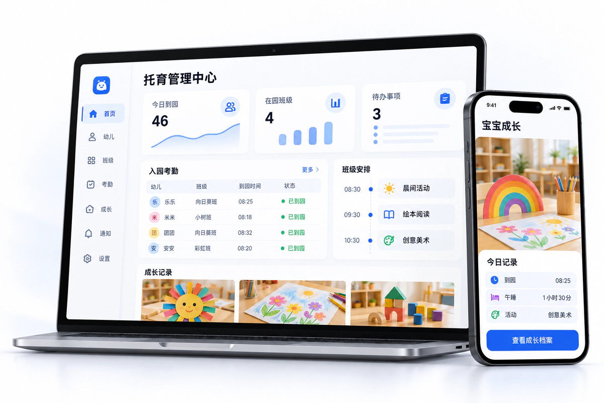 托育考勤与家园沟通系统，示意图