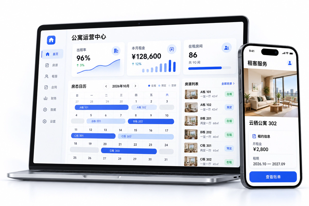 公寓房态与租客服务系统，示意图