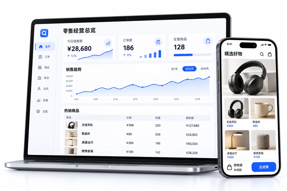 新零售商城与门店经营系统，示意图